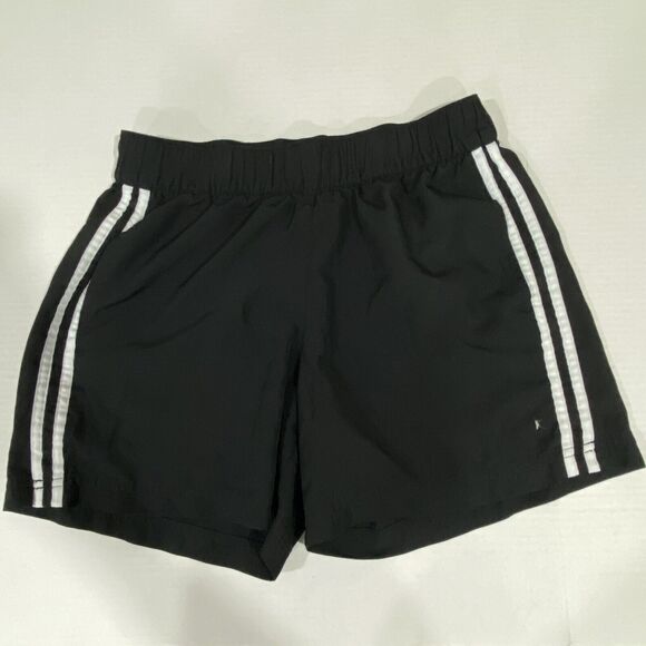 DANSKIN Black Poly Shorts Size Small White Stripes Activewear Running - Picture 1 of 7